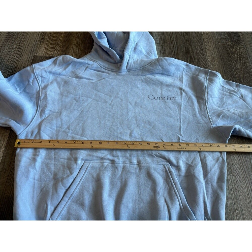 Comfrt Light Blue Fleece Oversized Classic Pullover Pocket Hoodie Large NWOT - Picture 3 of 7